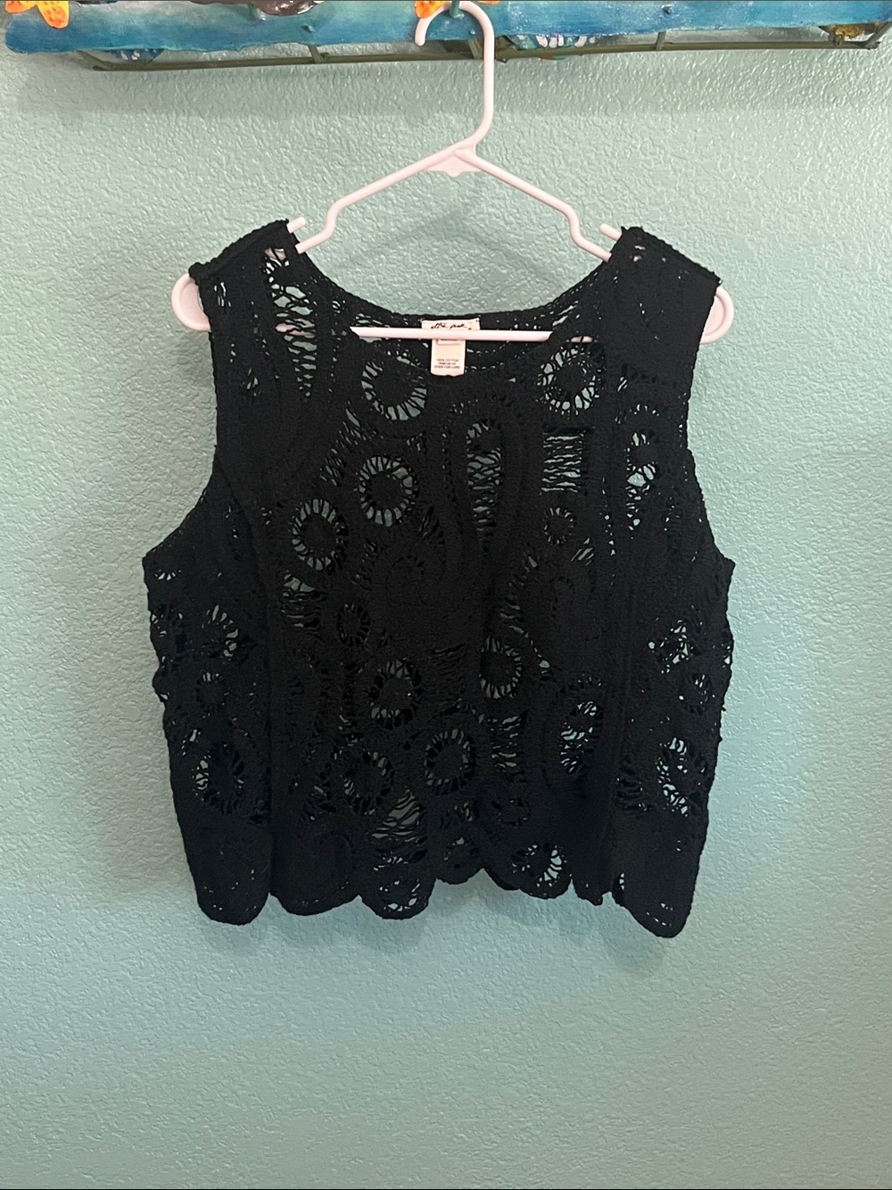 Ultra Pink Black Crochet Sleeveless top or overlay